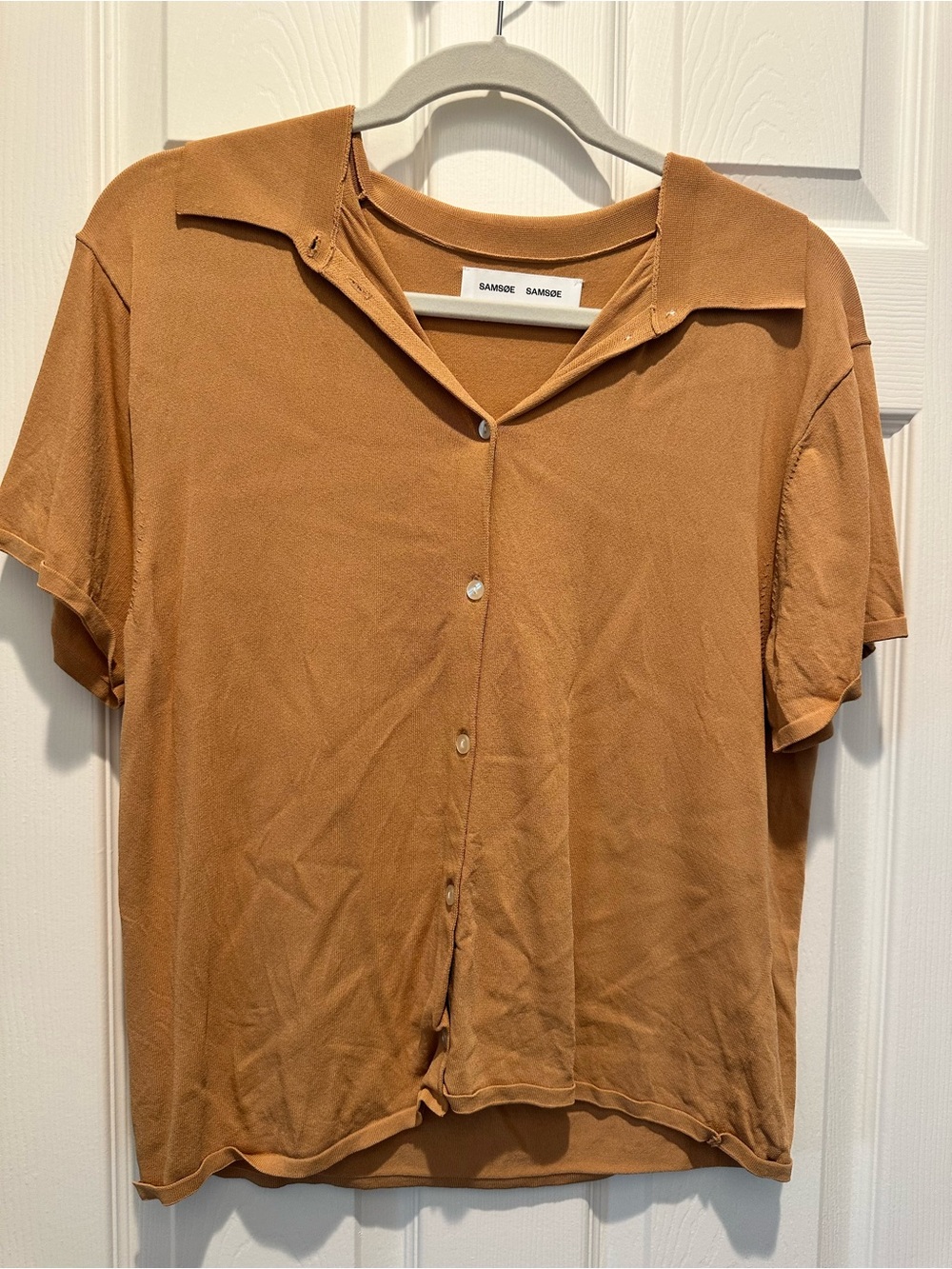 Samsøe & Samsøe Women's Short Sleeve Knit Polo Shirt Brown Camel Size XL